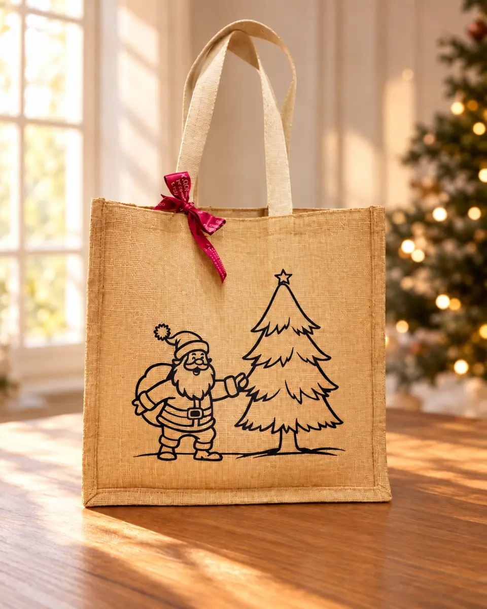 DIY Paint-Your-Own Jute Bag – Christmas Santa & Tree (Small)