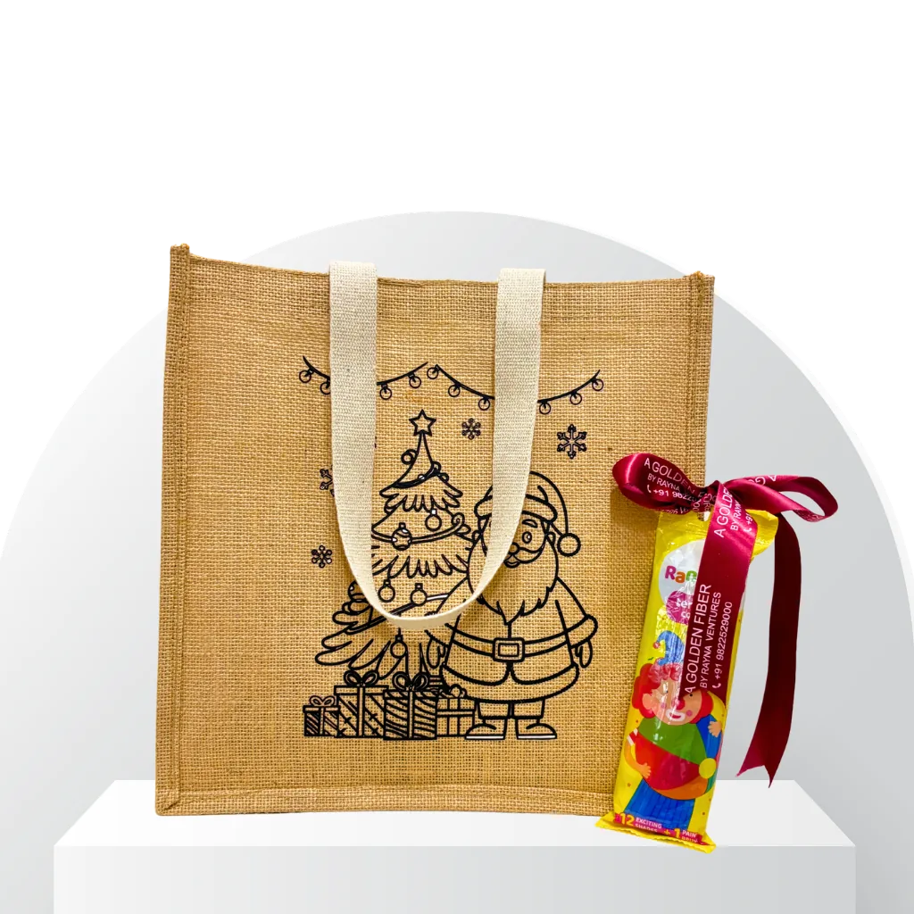DIY Paint-Your-Own Jute Bag – Christmas Theme (Large, 12-Colour Set)